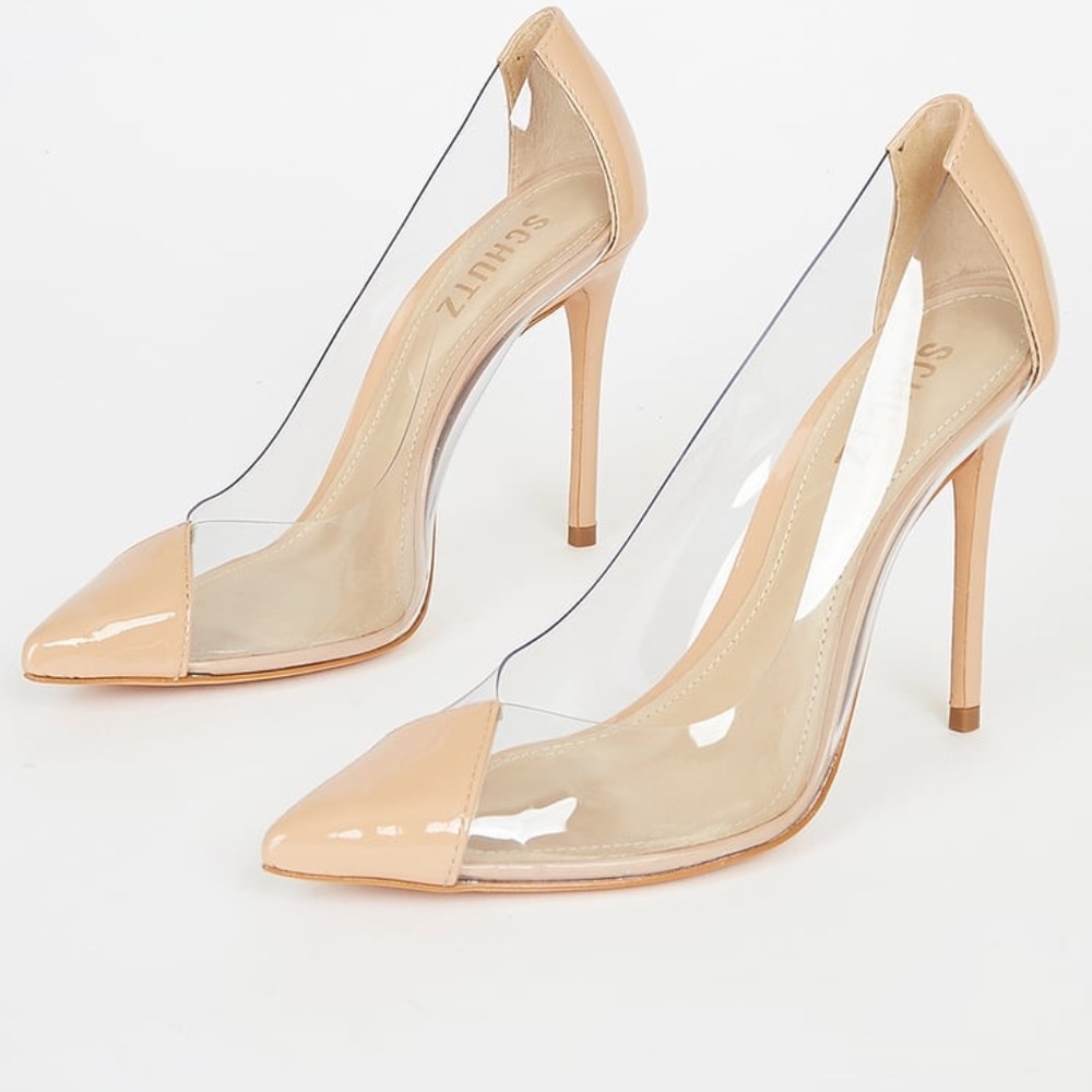 Schutz Women's Cendi Honey Beige and Clear Vinyl Pointed-Toe Pumps 7